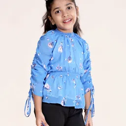 Kiddopanti Three Fourth Sleeves Floral Printed Top - Blue-picture-15