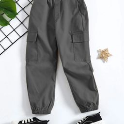 Trampoline Cotton Blend Solid Cargo Trousers - Grey-picture-46
