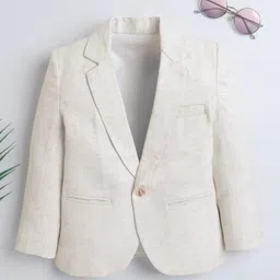 Ministitch Linen Full Sleeves Textured Blazer - Cream-image-0
