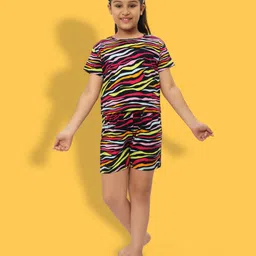 Ninos Dreams Cotton Knit Half Sleeves Abstract Striped Coordinating Tee & Shorts Set - Multi Colour-picture-25
