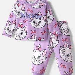 Babyhug Disney Single Jersey Knit Full Sleeves Co-ords Night Suit With Marie Print - Lavender-picture-21