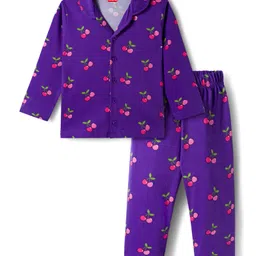 Babyhug Cotton Knit Full Sleeves Co-ords Night Suit With Tropical Theme Print - Violet-picture-22