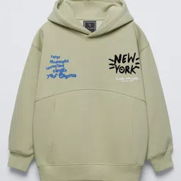 ALAN JONES Cotton Blend Knit Full Sleeves New York Text Printed Light Winter Oversized Hoodie - Light Mint-picture-39