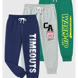 KUCHIPOO Cotton Blend Knit Pack Of 3 Typography Printed Trackpants - Multi Colour-picture-19