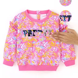 Babyhug Cotton Full Sleeves Drop Shoulder Printed Sweatshirt With Sequins & Frill Detailing- Pink image 2