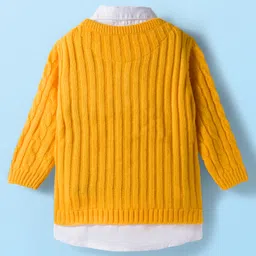 Babyhug Knit Full Sleeves Twofer Style Pullover Sweater with Cable Knit Design - Yellow image 2