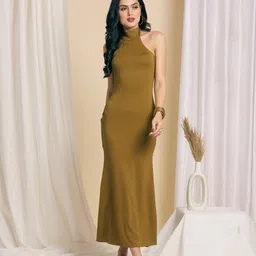 VALEN CLUB Solid Mock Neck Sleeveless Maxi Dress-image-23