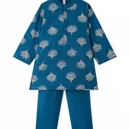Babyhug Woven Full Sleeves FoilPrinted Kurta Pyjama Set - Teal image 3