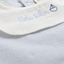 ToffyHouse Cotton Knit Romper Full Sleeves With Stripes & Little Sailor Text EmbroIdery - Light Blue image 3