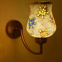 SOMIL Gold-Toned & Multicoloured Printed Glass Cylinder Shaped Wall Lamp-image-67