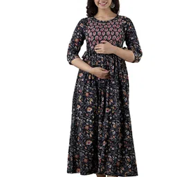 UrbanRang Women Floral Printed Maternity Midi Dress-picture-24