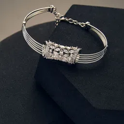 ASMITTA JEWELLERY Rhodium-Plated American Diamond Studded Link Bracelet image 2