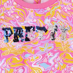 Babyhug Cotton Full Sleeves Drop Shoulder Printed Sweatshirt With Sequins & Frill Detailing- Pink image 4