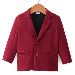 Babyhug Woven Full Sleeves Cordurory Blazer With Text Print T-Shirt - White & Maroon image 4