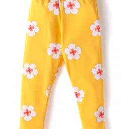 Babyhug Cotton Lycra Knit Full Length Leggings With Floral Print Pack of 2 - Blue & Yellow image 4