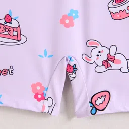 Mark & Mia Full Sleeves Legged Swimsuit With Bunny & Floral Print - Purple image 5