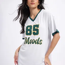 glitchez Typography Print Drop-Sleeves Varsity Style Oversized Mini T-shirt Dress-image-17
