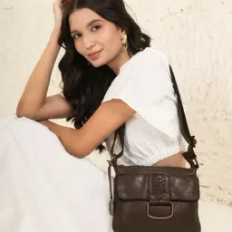 KOMPANERO Asta Dark Brown Leather Textured Cross Body Bag-picture-26