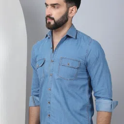 Indian Needle Light Blue Regular Fit Denim Shirt image 3