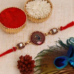 eCraftIndia Multicolor Peacock Rakhi for Brother with Sibling Agreement & Roli Chawal Pack image 3