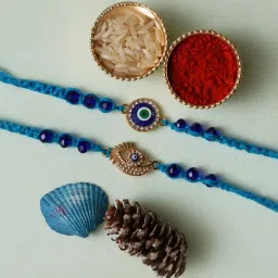 eCraftIndia Set of 2 Evil Eye Rakhis for Brothers with Sibling Agreement & Roli Chawal Pack image 3