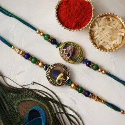 eCraftIndia Set of 2 Religious Rakhis for Brothers with Sibling Agreement & Roli Chawal Pack image 3