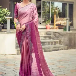 Satrani Pink Embellished Saree With Unstitched Blouse-picture-17