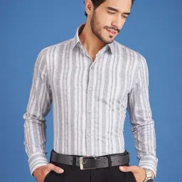 Louis Stitch White And Grey Cotton Regular Fit Striped Shirt-picture-37