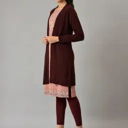 W Red Plain Long Cardigan image 3