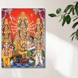 Art Street Red Canvas Spiritual Devi Maa Durga Darbar Stretched Pooja Room Temple Wall Art image 3