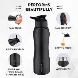 Borosil Black Stainless Steel Water bottle With Double Wall Vacuum (750 ML) image 3