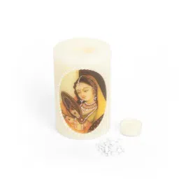 Home4U White & Yellow Wax 10 cm Pillar Candle - Set of 1-picture-12
