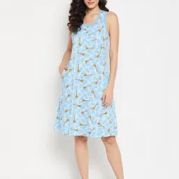 Clovia Blue Printed Night Dress-image-63