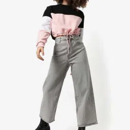 Campus Sutra Black & Pink Cotton Color-Block Sweatshirt-picture-22