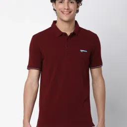 UnderJeans by Spykar Maroon Regular Fit Polo T-Shirt-image-17