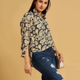 House of Mira Black Printed Shirt image 3