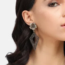 Sohi women's daisy intricate rhombus drop earrings gold image 3