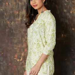 Melange by Lifestyle Green Printed A Line Short Kurti image 3