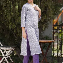 Zuri Purple Cotton Regular Fit Printed Kurta image 3