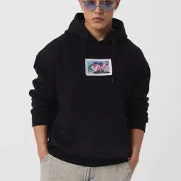 The Souled Store Black Loose Fit Printed Hooded Sweatshirt-picture-35