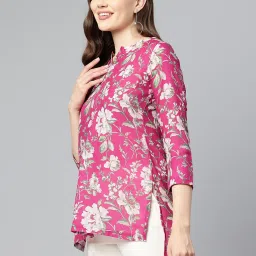 One Femme Pink Floral Print High Low Kurti image 3