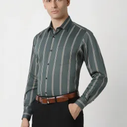 Van Heusen Green Cotton Regular Fit Striped Shirt image 3