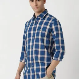 Van Heusen Blue Cotton Slim Fit Checks Shirt image 3
