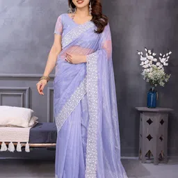 Panzora Embroidered Net Saree With unstitched blouse piece-image-20