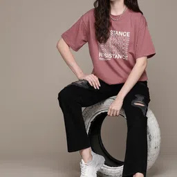 The Roadster Lifestyle Co. Typography Printed Oversized T-shirt-image-39