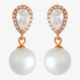 Kushal's Fashion Jewellery Pearl Rose Gold Polished Silver Earring for Women-image-26