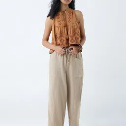 Bombay Paisley by Westside Taupe Solid Cotton-Blend Pants image 3