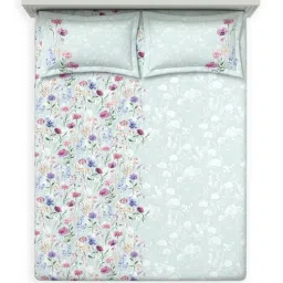 DDecor Souvenir Blue Cotton Abstract 144 TC Super King Bedsheet with 2 Pillow Covers image 3