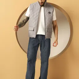 Christy World Men Mock Collar Solid Gilet Jacket image 2