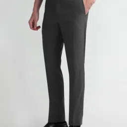 Arrow Charcoal Grey Slim Fit Texture Trousers image 3